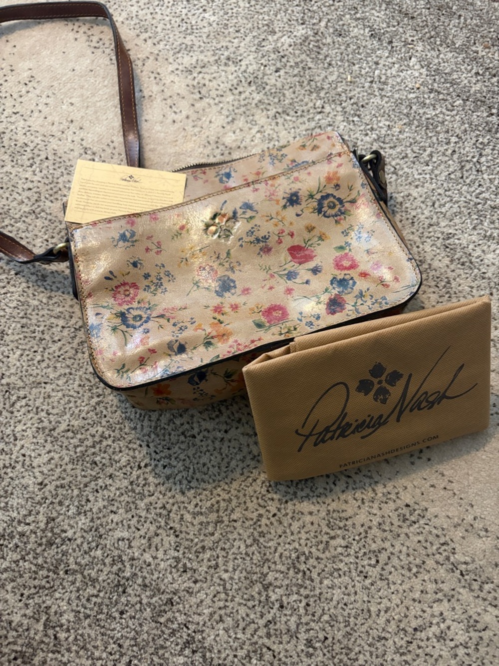 Patricia Nash Beige Floral Crossbody with Multicolor Blooms